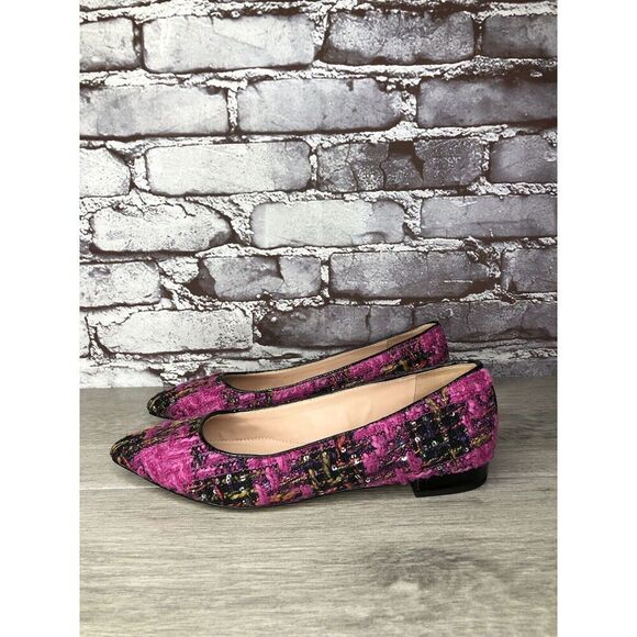 J. Crew K2904 Pink Fresh Berry Tweed Pointed Toe Flats Women’s Sz 7M US/38EU - Picture 1 of 16